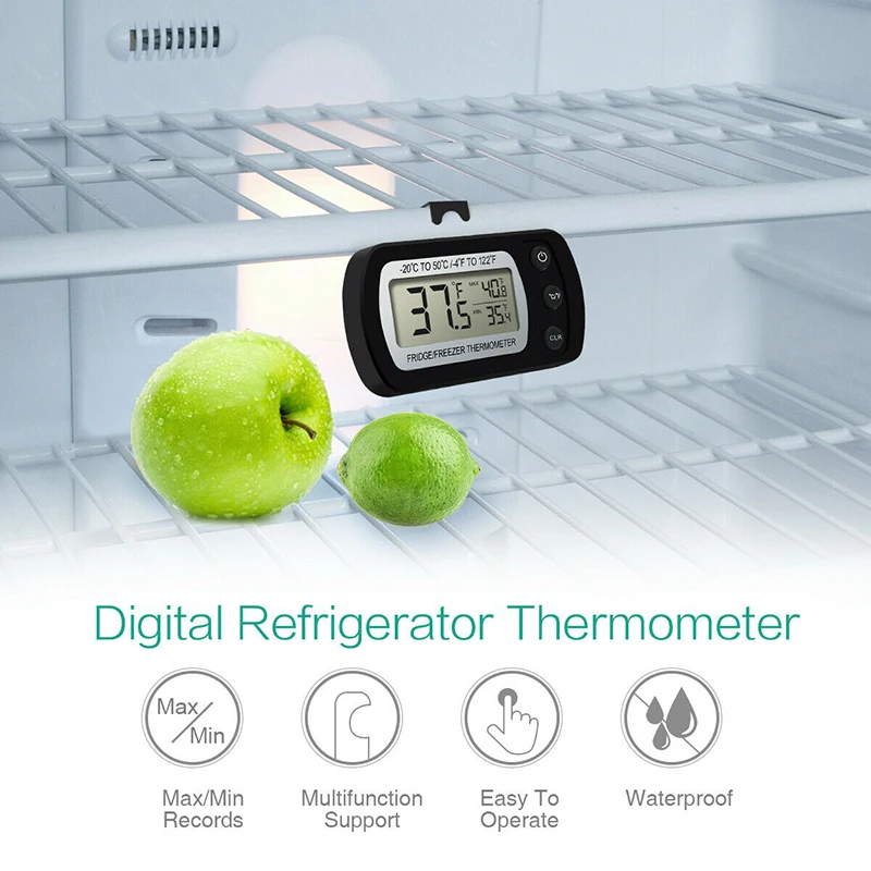 Fridge Thermometer - Waterproof Digital LCD Freezer Temp Monitor