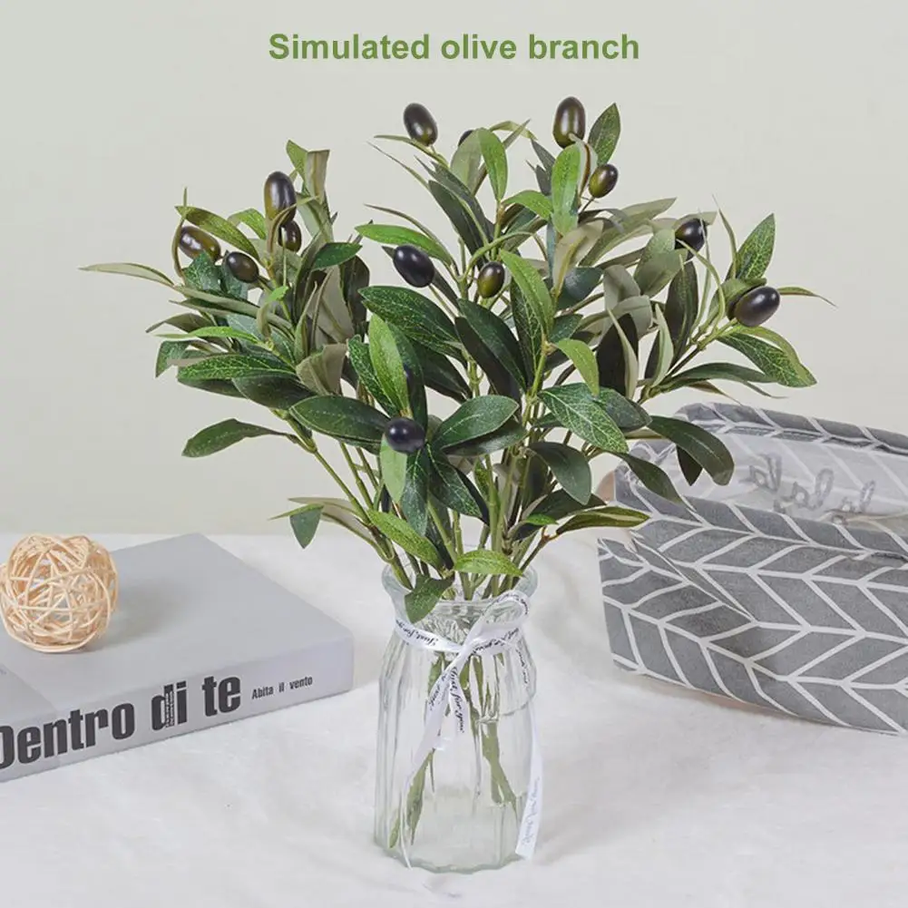 Artificial Olive Branch with Fruit, 4 Forks Design for Home & Photo Decor