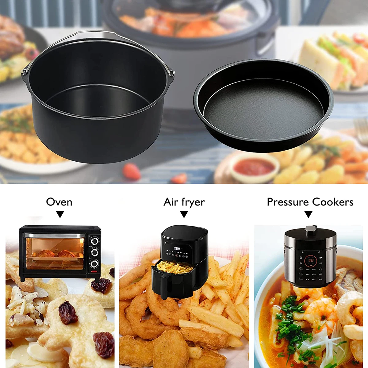 "2-Piece Air Fryer Accessory Set – Durable Non-Stick Round  Pizza Pan for Baking