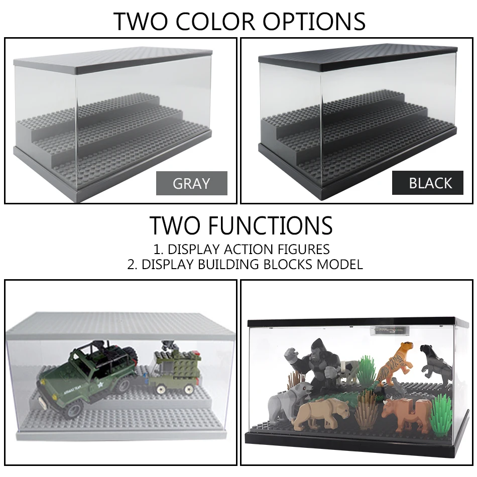 Acrylic Display Box with 3-Step LED, USB Dustproof Case for Toys