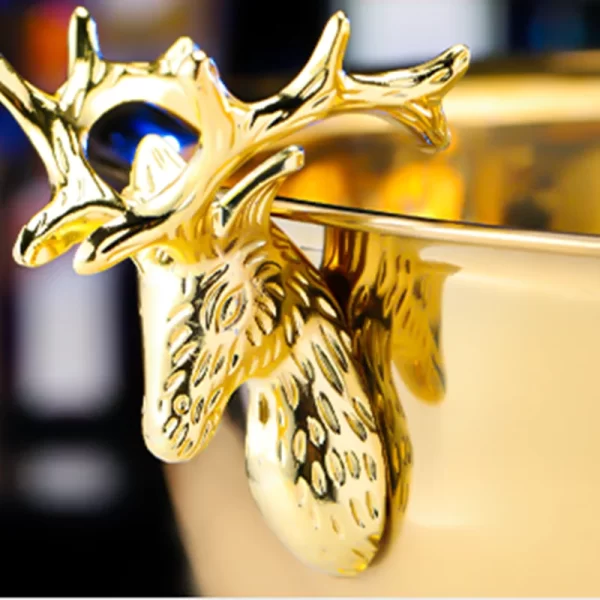 3L Deer Head 304 Stainless Steel Ice Bucket Bowl - Gold/Silver - Image 3