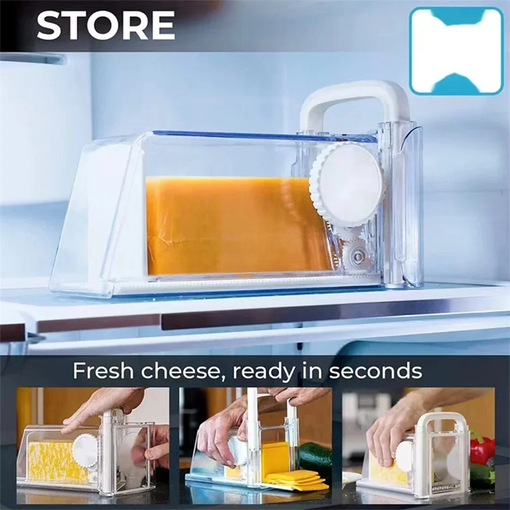 4-in-1 Cheese Cutter with Container—Includes 3 Metal Blades, Slicer, Chopper, Grater, and Butter Storage Box