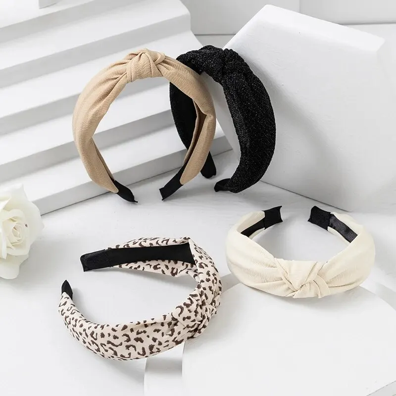 4pcs Leopard Print Wide Knot Headbands for Women