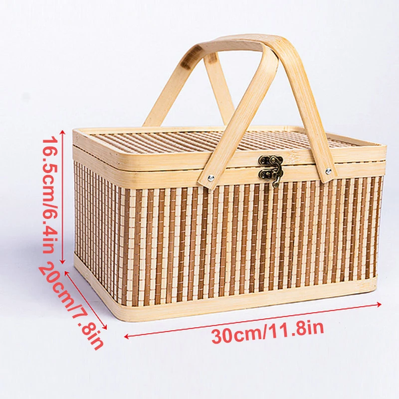 Bamboo Picnic Basket Portable Storage Box for Camping and Festivals