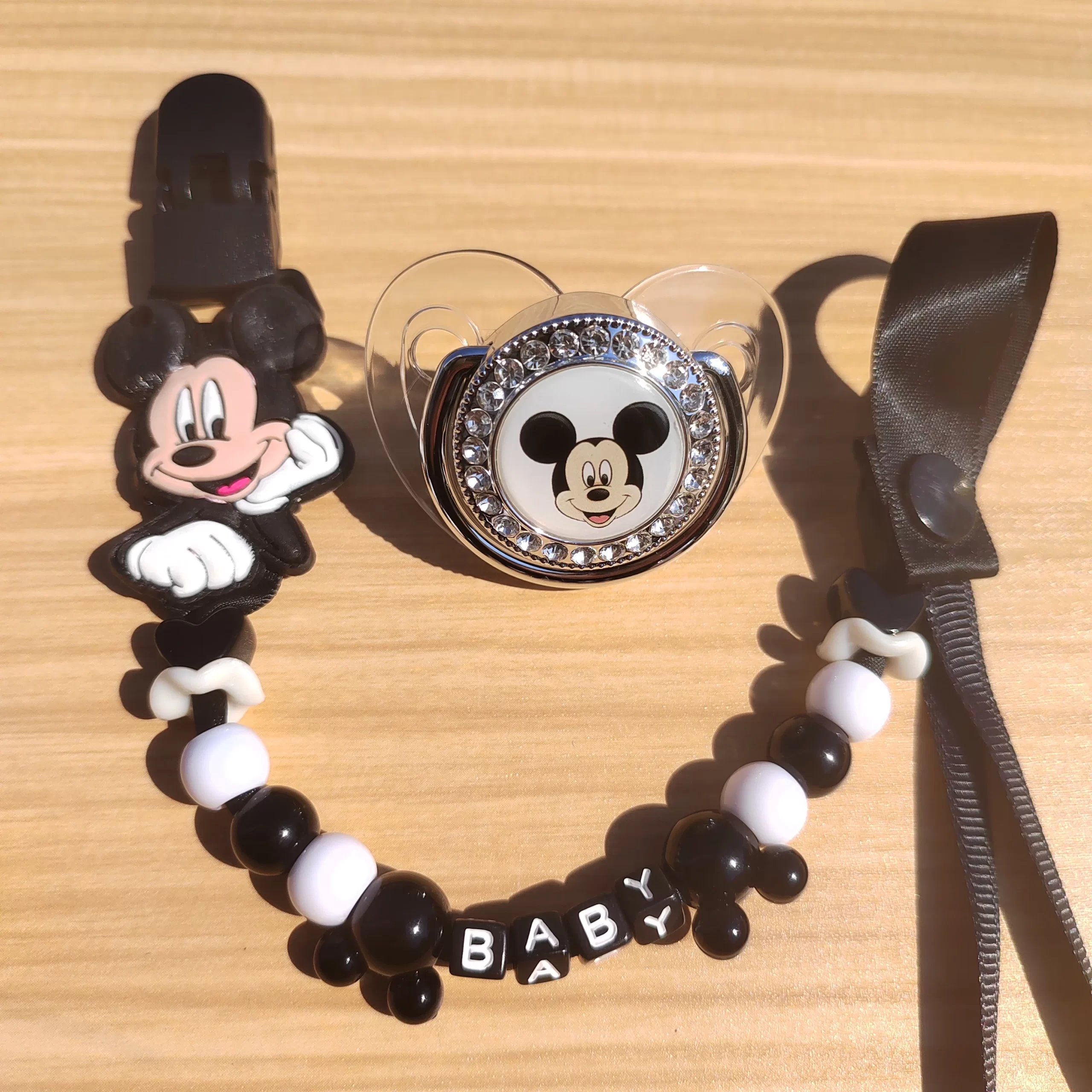 Black Mickey Mouse Printed Baby Bead Clip Pacifier