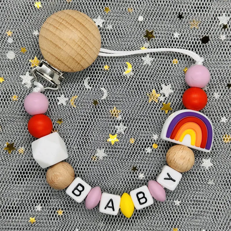 Handmade Baby Pacifier Clip Chain - Custom Name Silicone Beads, Teether Toys, Dummy Holder, Newborn Gift