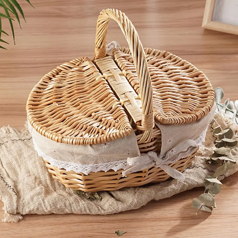 Handmade Wicker Picnic Basket With Handle