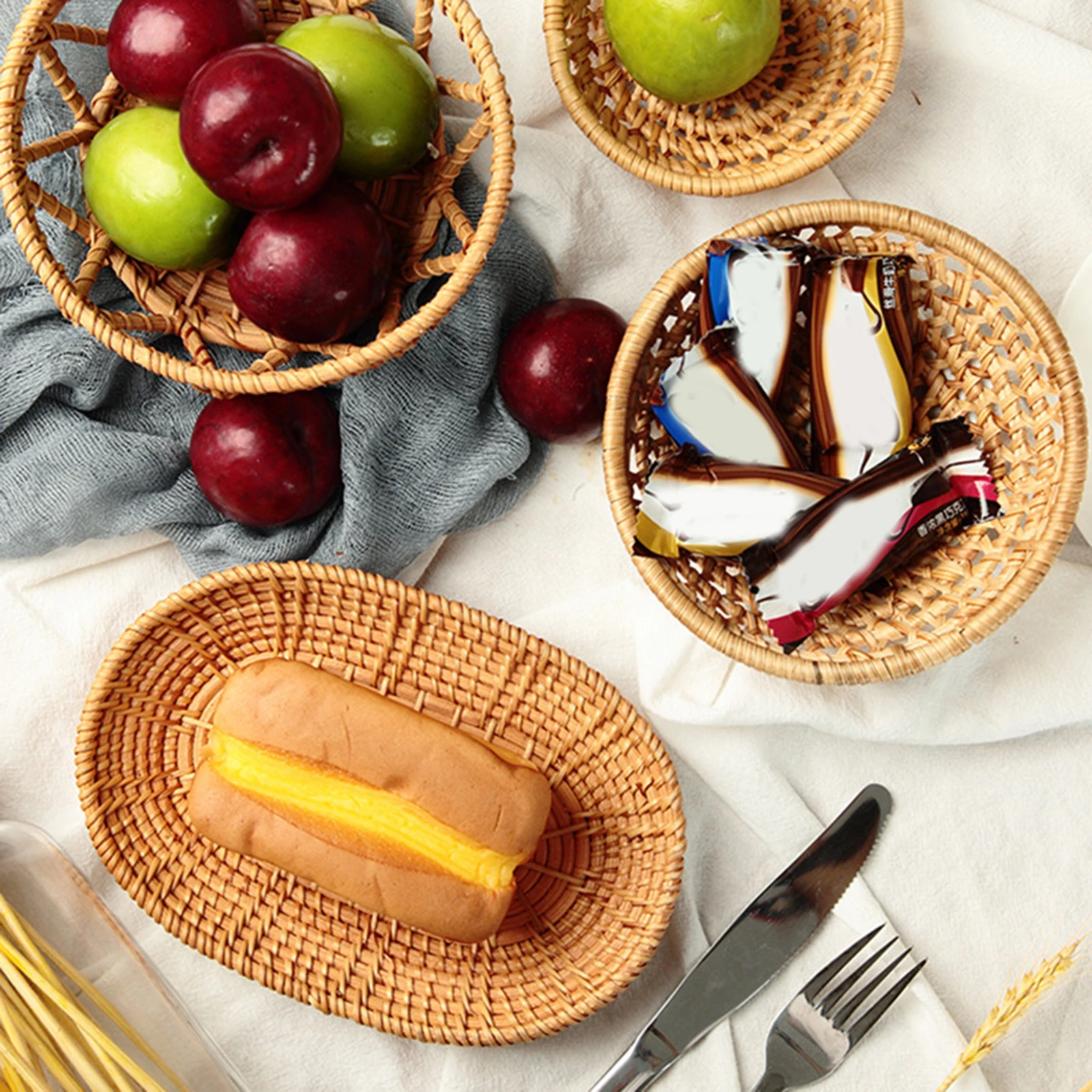 Handwoven Rectangular Rattan Wicker Tray—Bakery, Fruit, Snack, Bread, and Cosmetic Storage Box for Kitchen and Picnic