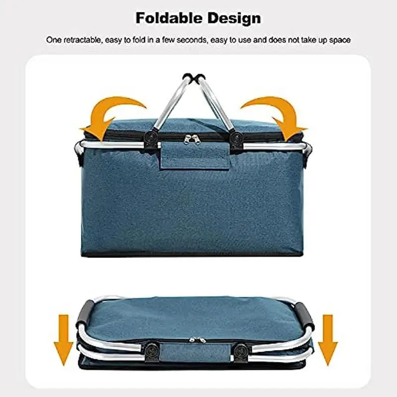 Insulated Foldable Picnic Basket - Leakproof Cooler with Handle