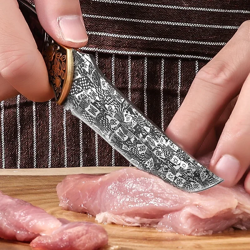 Stainless Steel Slicing Knife - Portable High Hardness Steak Knife with Copper Head for Fruit and Meat