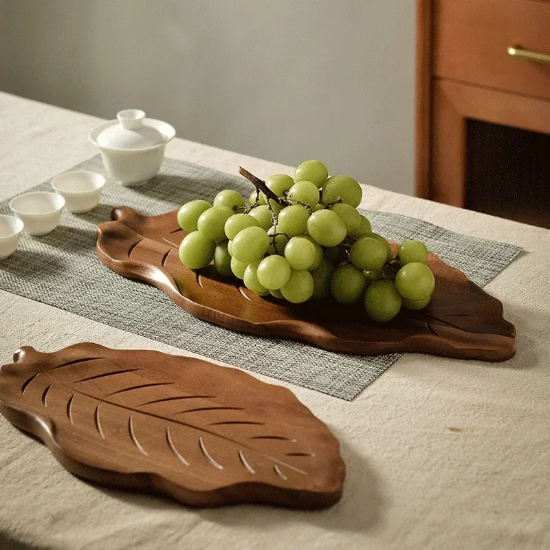 Vintage Leaf Shaped Wooden Tray Tea Dessert and Sushi Plate