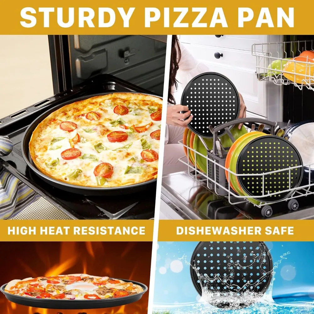 "Nonstick Carbon Steel Pizza Pan – Round Baking Tray with Holes for Crispy, Bubbly Pizzas – Ideal for Home and Restaurant Use"