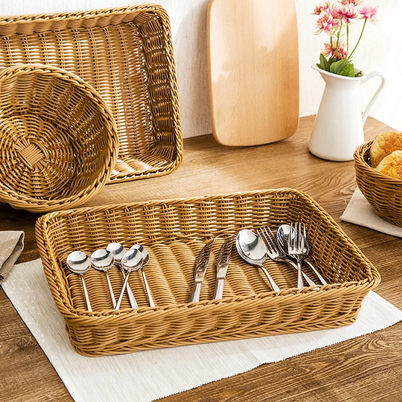 Hand-Woven Wicker Bakery Tray - Rattan Food Storage Basket