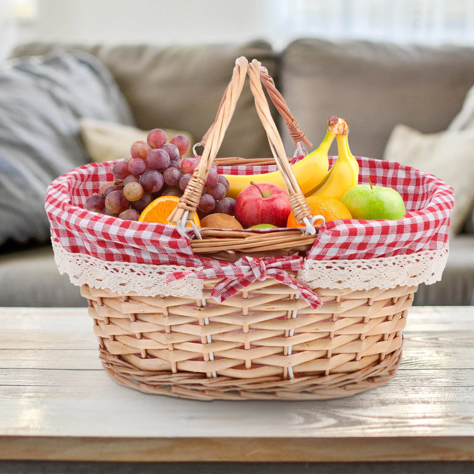 Wicker Picnic Baskets with Woven Handle - Decorative Rattan Storage