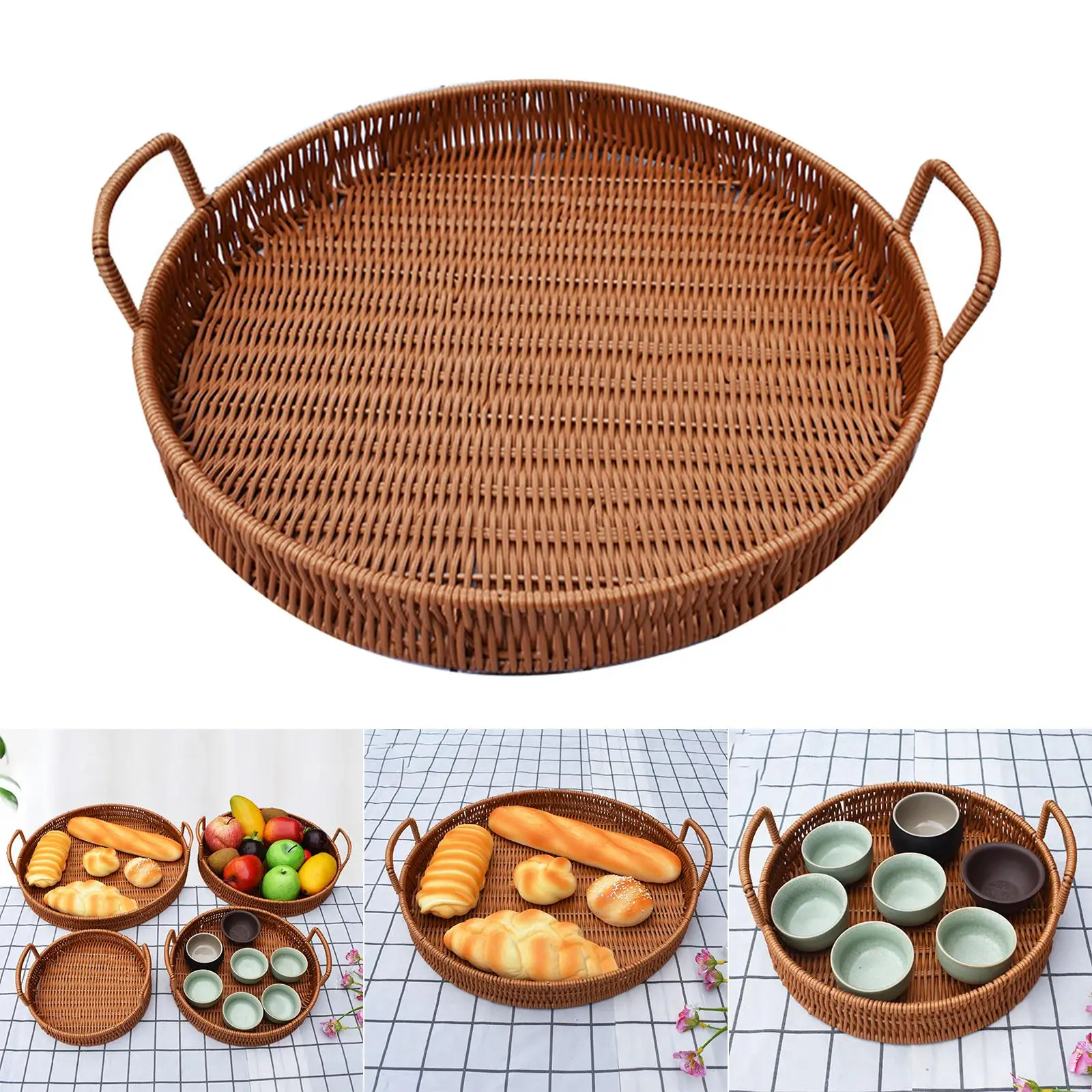 Rustic Basket Tray for Bread, Fruit, and Snacks—Versatile Food Container for Kitchen, Cupboard