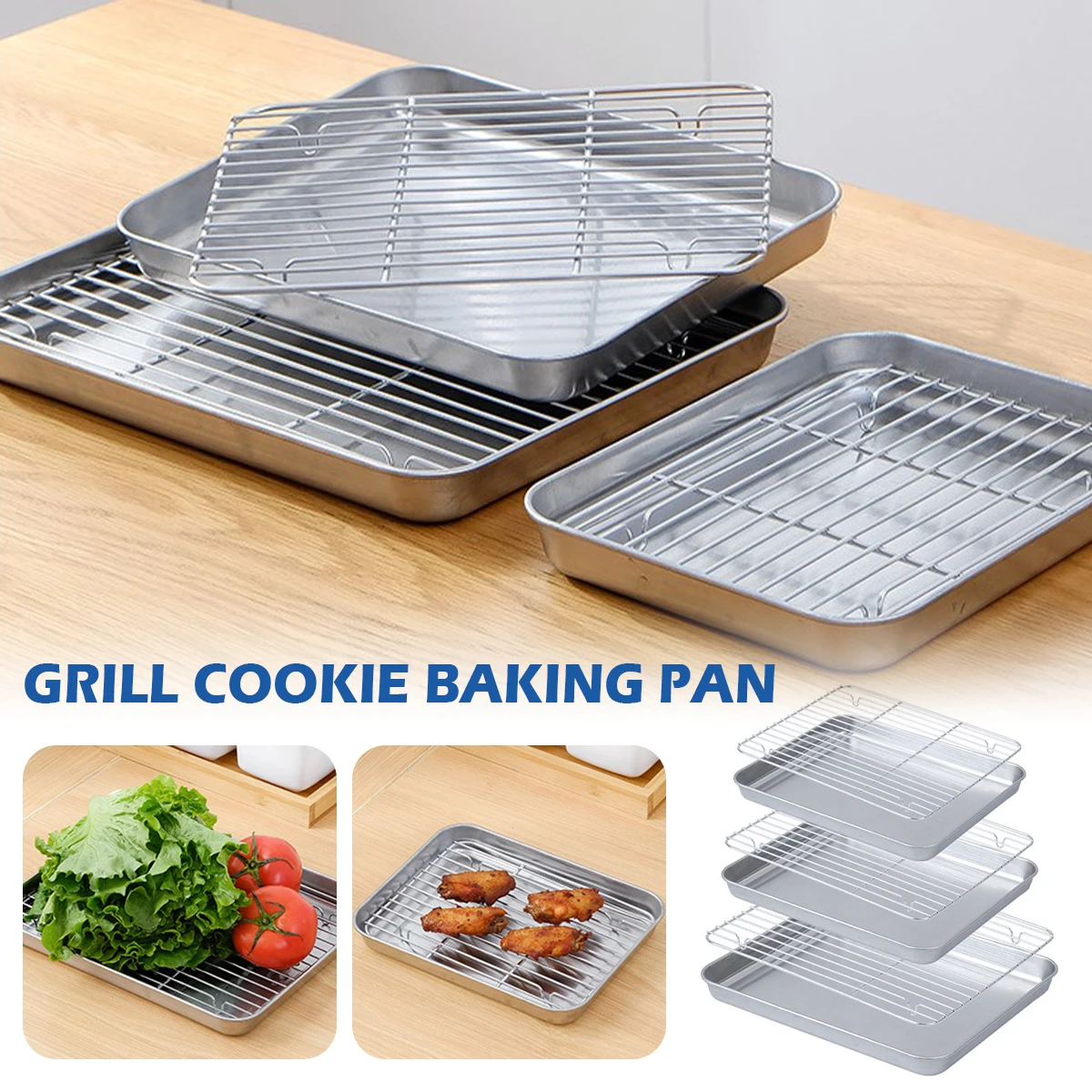 Stainless Steel Baking Pan with Wire Rack for Cake, BBQ, and Roasting