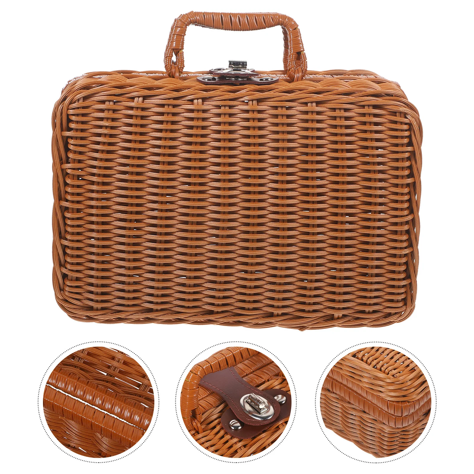 Imitation Rattan Storage Bin - Handwoven Decorative Picnic Basket