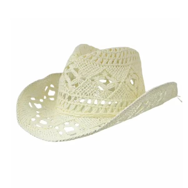 Handmade Straw Western Cowboy Hat, Curling Brim Sunhat for Men & Women - Image 4