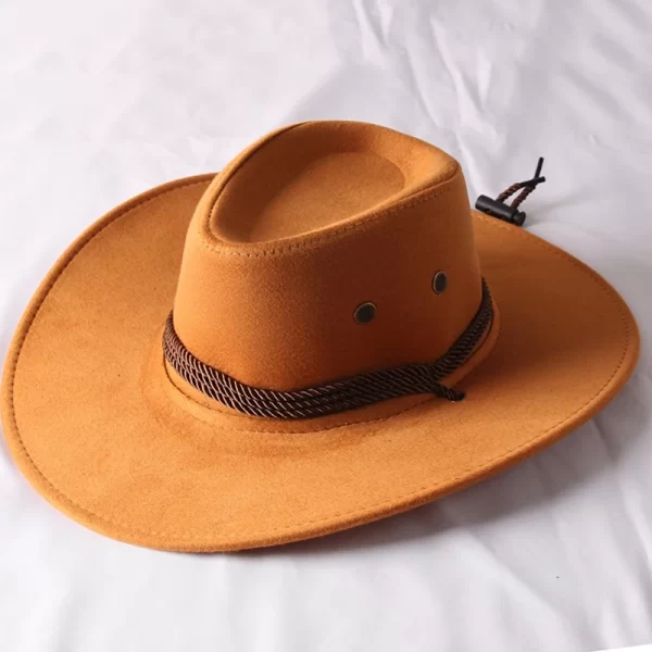 Vintage Wide Brim Cowboy Hat, Sun Protection Jazz Hat for Hiking & Camping - Image 3