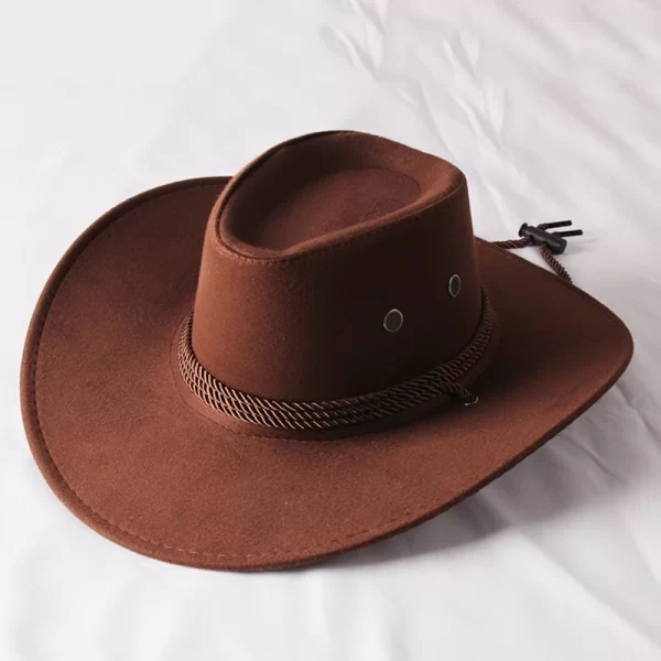 Vintage Wide Brim Cowboy Hat, Sun Protection Jazz Hat for Hiking & Camping - Image 4