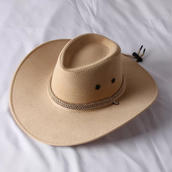 Vintage Wide Brim Cowboy Hat, Sun Protection Jazz Hat for Hiking & Camping - Image 5