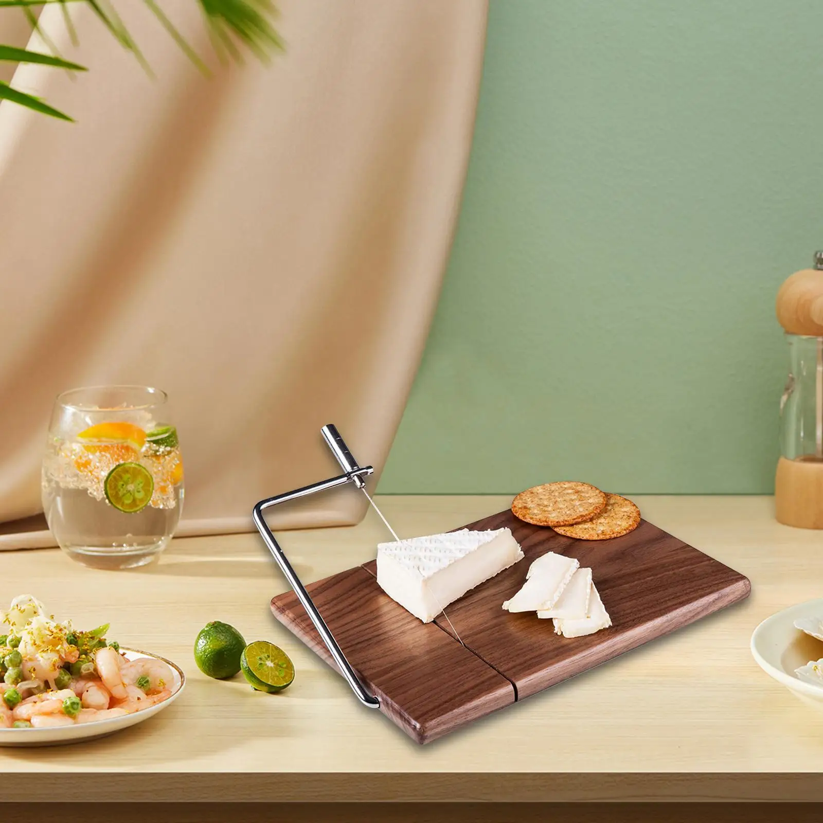 Wooden Cheese Slicer and  Board—Multi-Purpose Cutter for Cheese, Vegetables, and Baking